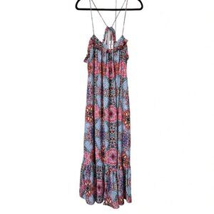 NWT Gap Floral Paisley Ruffle Trim Maxi Dress Boho Beach Coastal